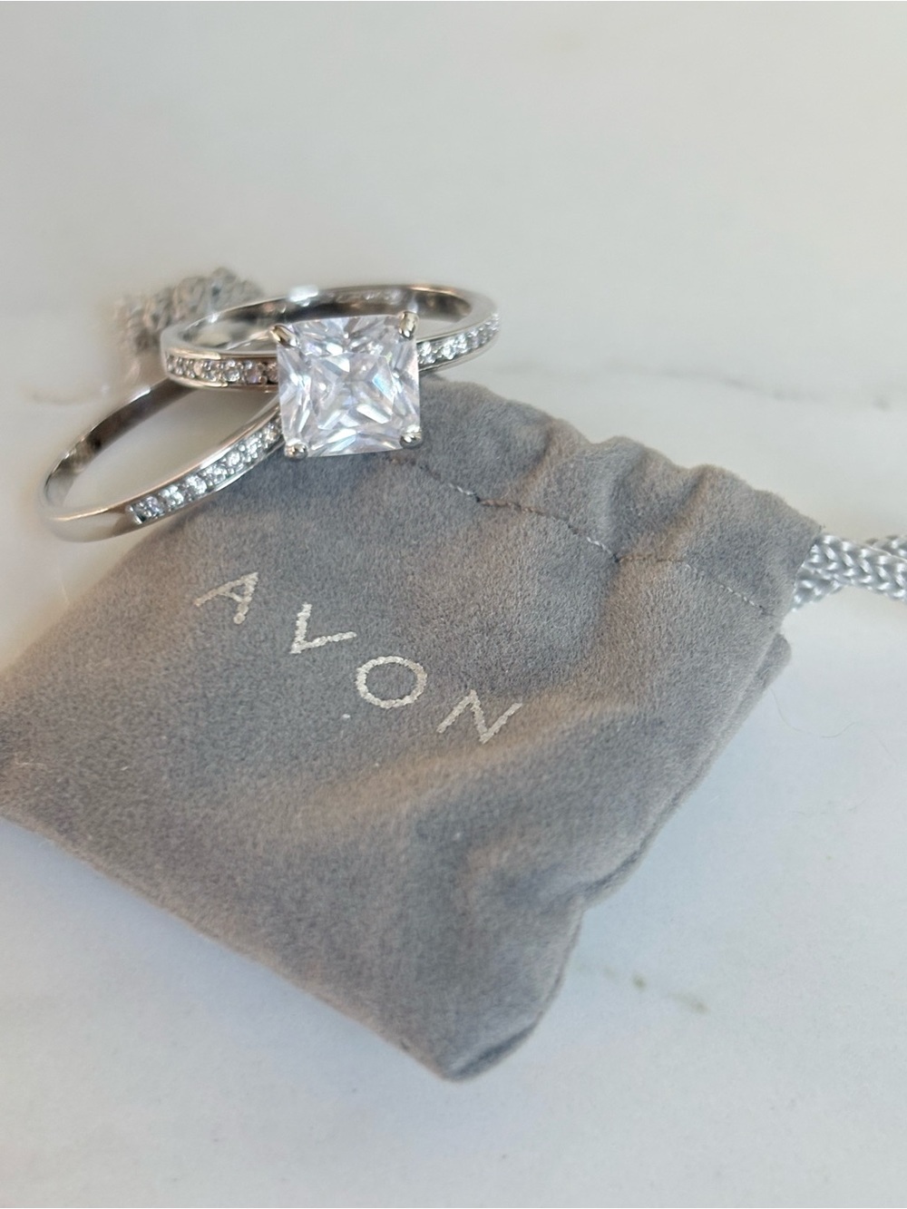Avon Sterling Silver Princess Cut Pavé Bridal Ring Set Size 8 NIB